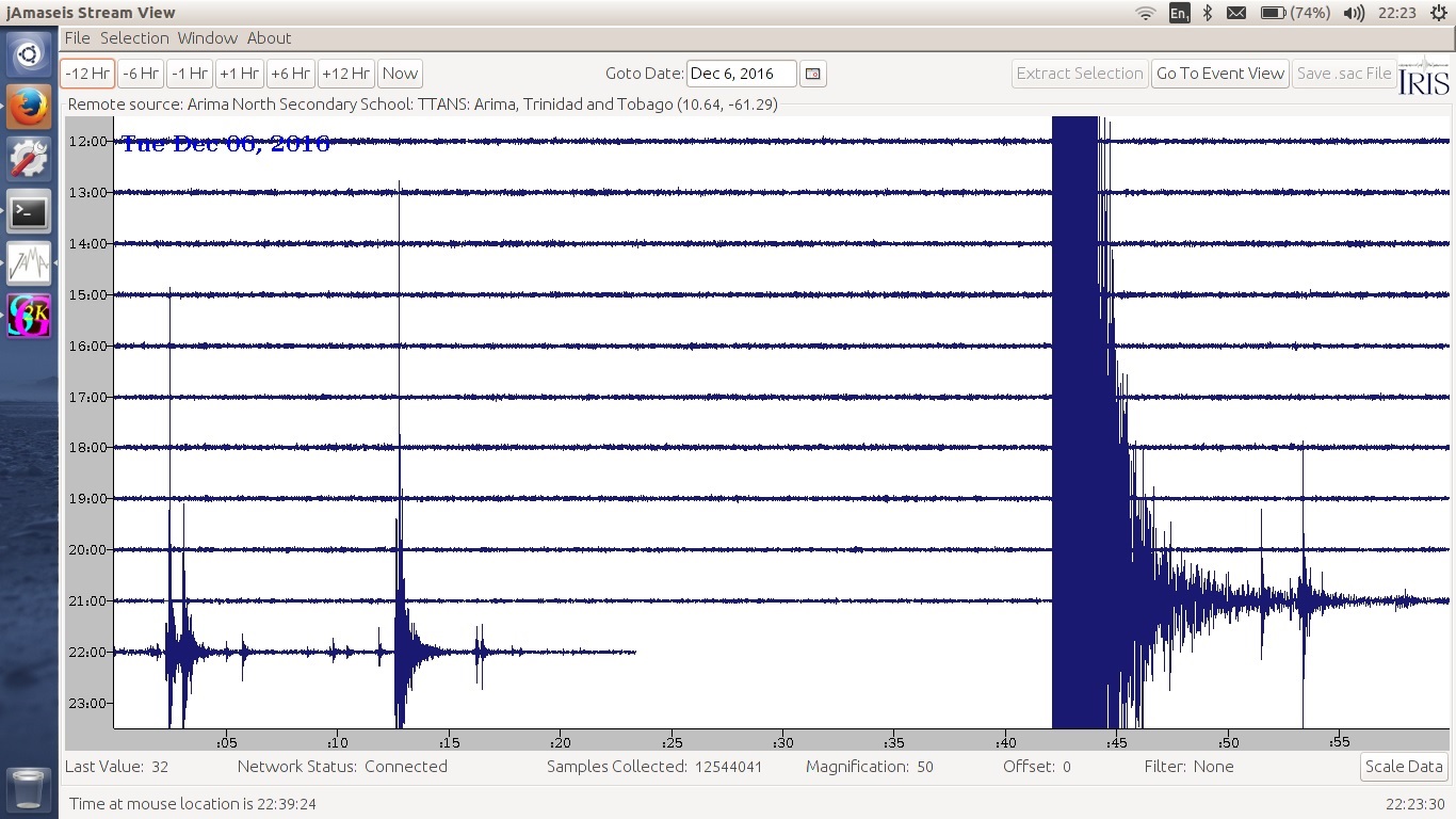 Seismogram reading captured by the students of the Arima North Secondary School